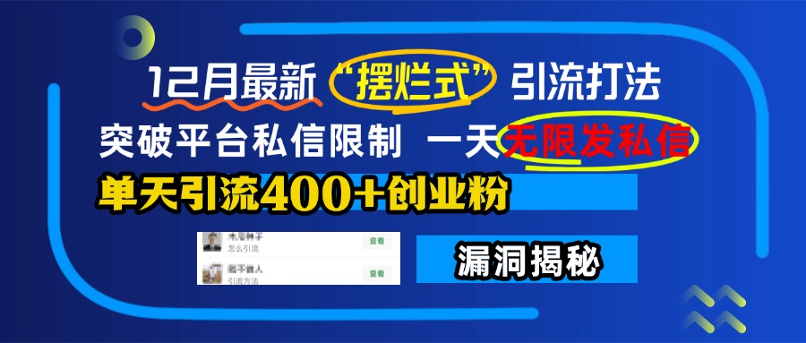 12月最新“摆烂式”引流打法，突破平台私信限制，一天无限发私信，单天引流400+创业粉！-风歌资源网
