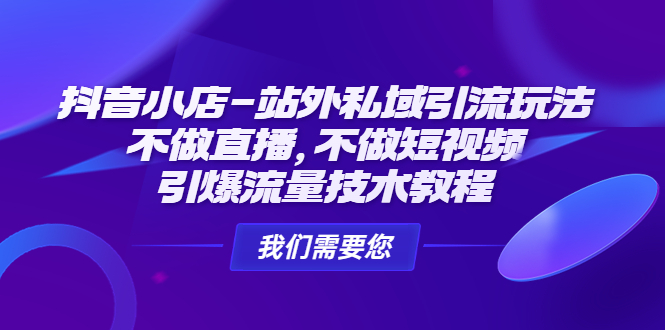 抖音小店-站外私域引流玩法：不做直播，不做短视频，引爆流量技术教程-风歌资源网