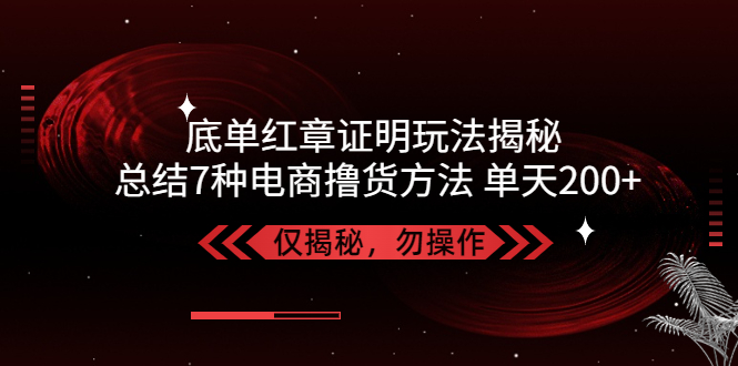 独家底单红章证明揭秘 总结7种电商撸货方法 操作简单,单天200+【仅揭秘】-风歌资源网