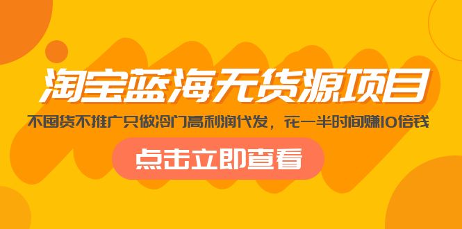 淘宝蓝海无货源项目，不囤货不推广只做冷门高利润代发，花一半时间赚10倍钱-风歌资源网