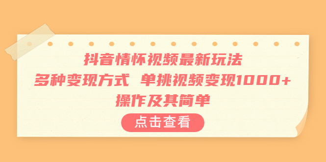 抖音情怀视频最新玩法，多种变现方式，单挑视频变现1000+，操作及其简单-风歌资源网