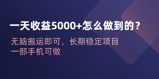 一天收益5000+怎么做到的？无脑搬运即可，长期稳定项目，一部手机可做-风歌资源网