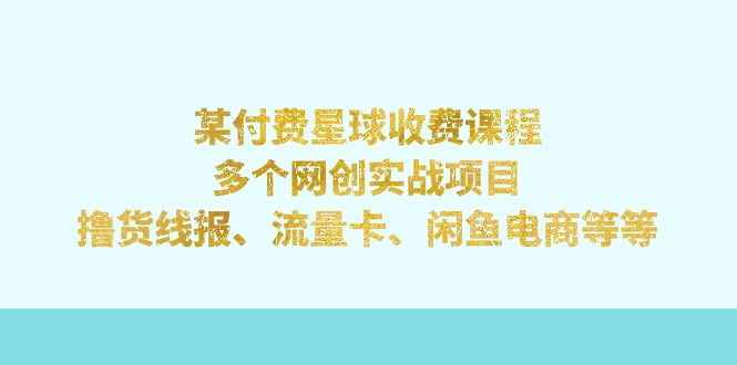 某付费星球课程：多个网创实战项目，撸货线报、流量卡、闲鱼电商等等-风歌资源网