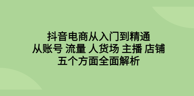 抖音电商从入门到精通，从账号 流量 人货场 主播 店铺五个方面全面解析-风歌资源网