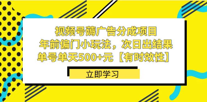 视频号薅广告分成项目，年前偏门小玩法，次日出结果，单号单天500+元-风歌资源网