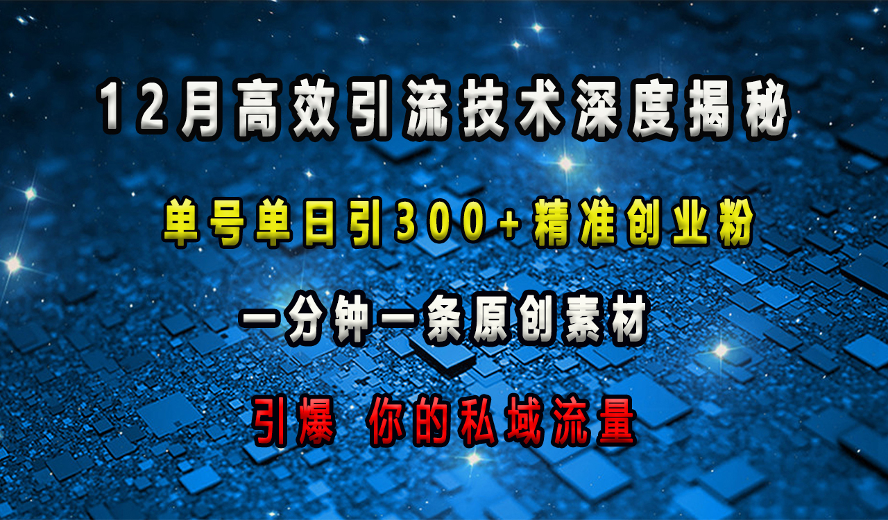 12月高效引流技术深度揭秘 ，单号单日引300+精准创业粉，一分钟一条原创素材，引爆你的私域流量-风歌资源网