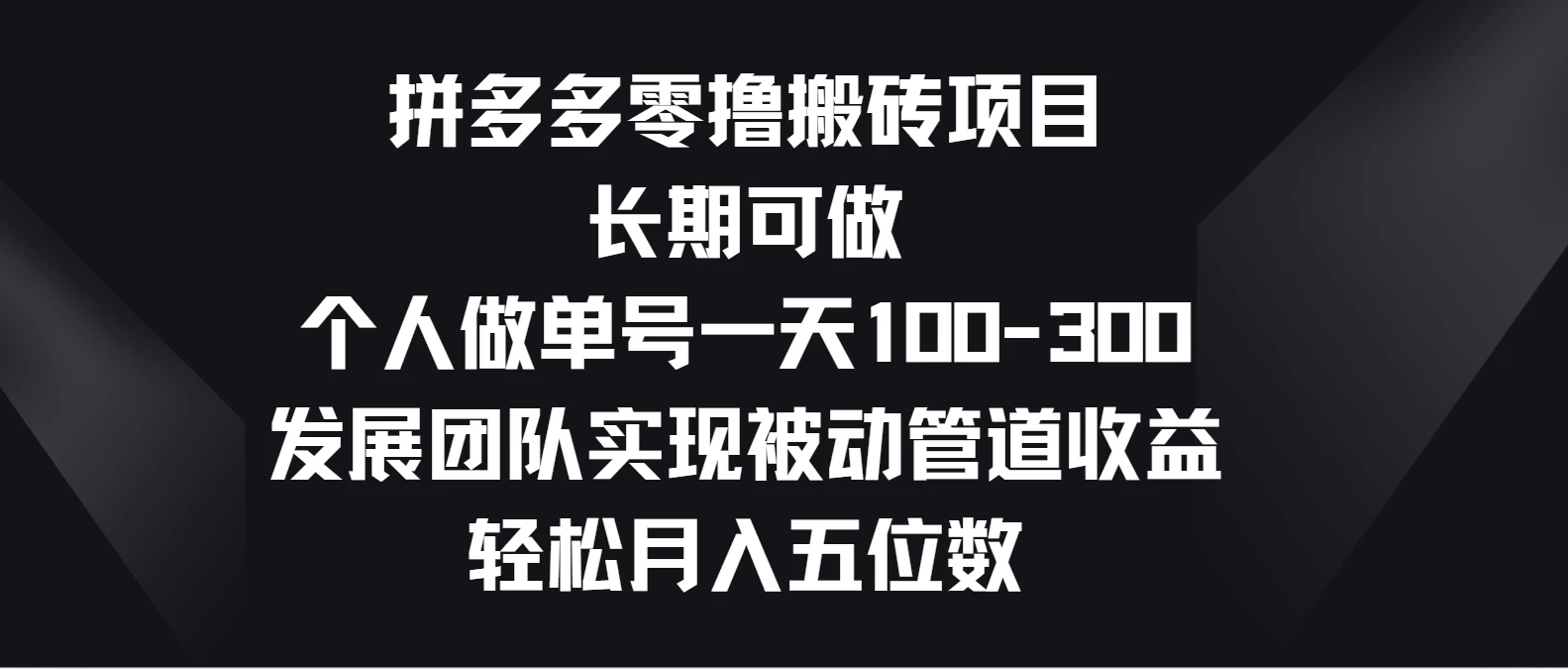 拼多多零撸搬砖项目，长期可做，个人做单号一天100-300，发展团队实现被动管道收益，轻松月入五位数-风歌资源网