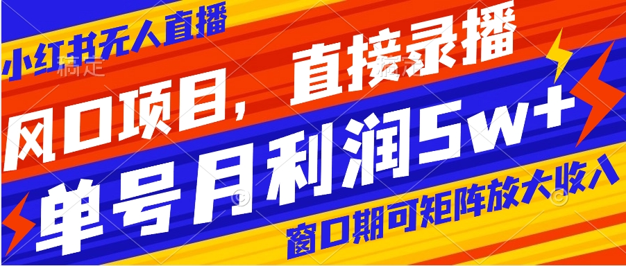 风口项目，小红书无人直播带货，直接录播，可矩阵，月入5w+-风歌资源网