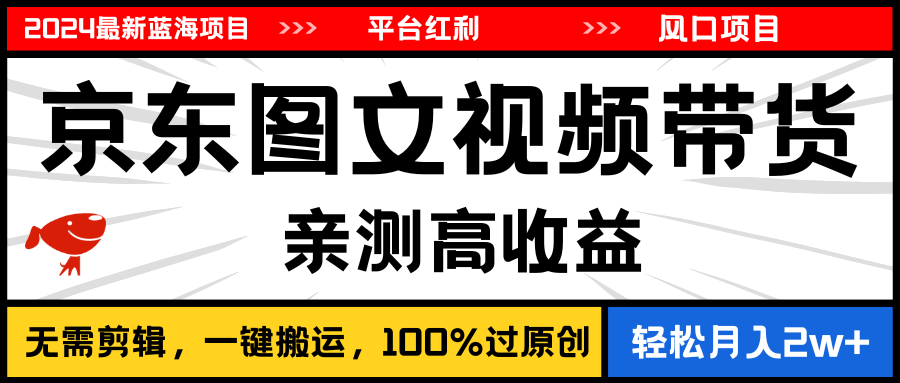 2024最新蓝海项目，逛逛京东图文视频带货，无需剪辑，月入20000+-风歌资源网