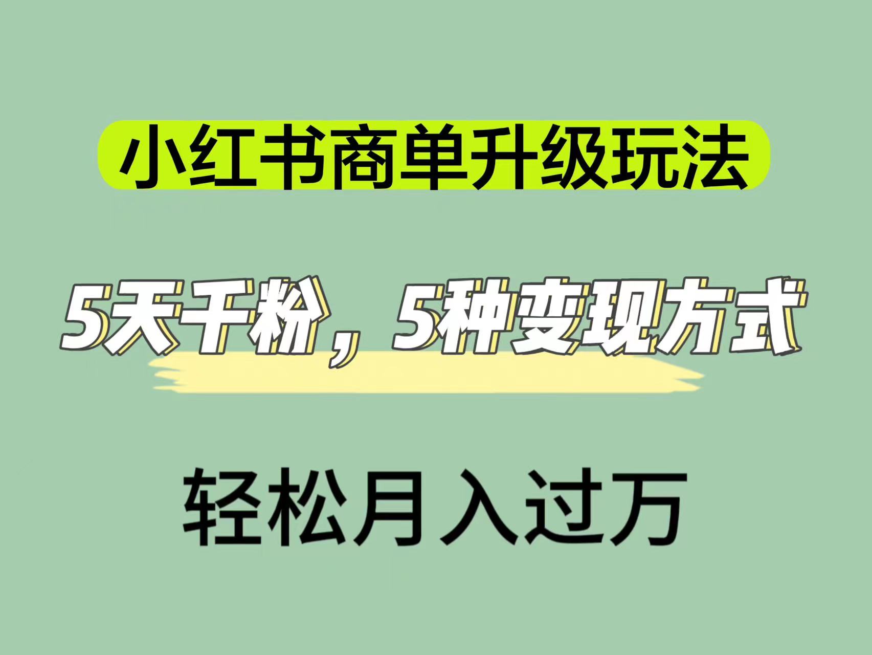 小红书商单升级玩法，5天千粉，5种变现渠道，轻松月入1万+-风歌资源网