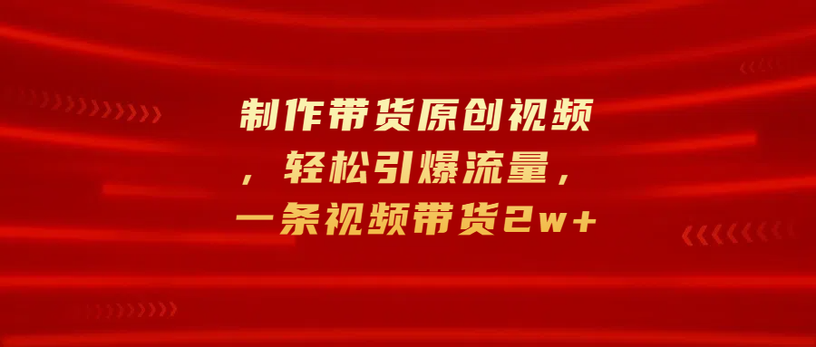 制作带货原创视频，轻松引爆流量，一条视频带货2w+-风歌资源网