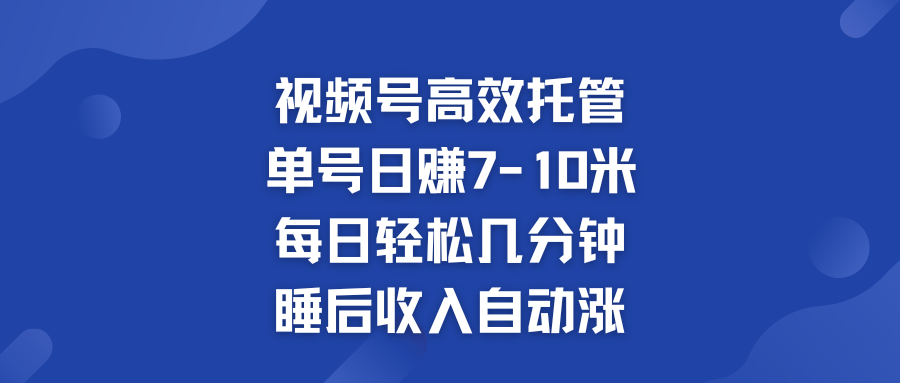 视频号高效托管 单号日赚7-10米  多号运营 财富加速无上限！-风歌资源网