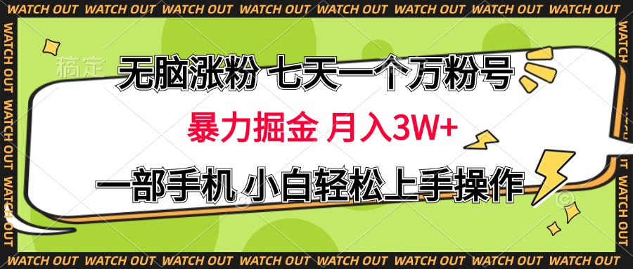 无脑涨粉 七天一个万粉号 暴力掘金 月入三万+，一部手机小白轻松上手操作-风歌资源网