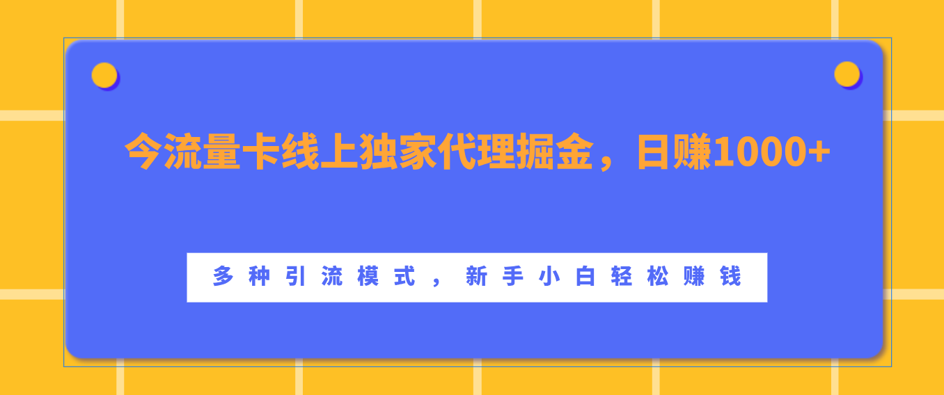 流量卡线上独家代理掘金，日赚1000+ ，多种引流模式，新手小白轻松赚钱-风歌资源网