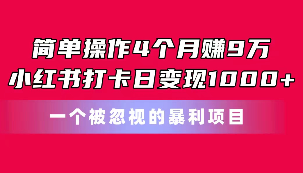 简单操作4个月赚9万！小红书打卡日变现1000+！一个被忽视的暴力项目-风歌资源网