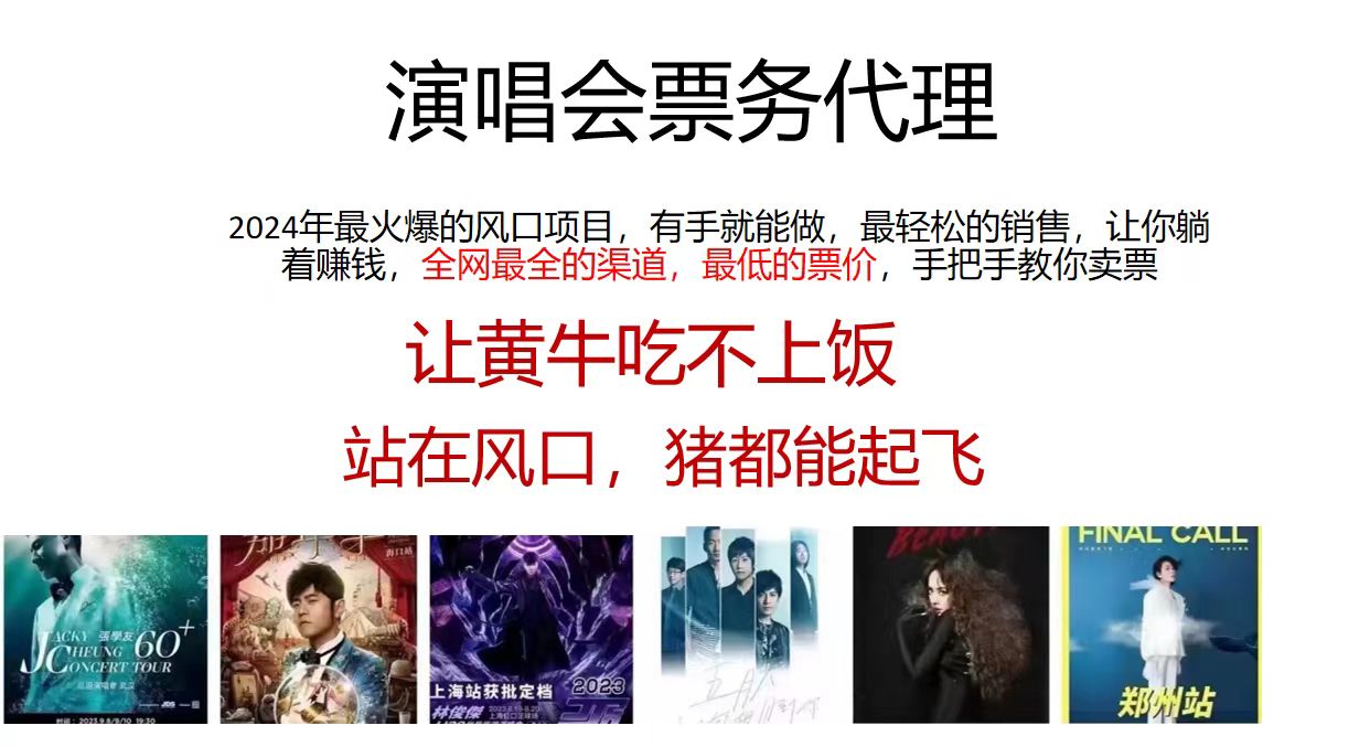 演唱会票务代理，2024年最火爆风口项目，全网最低的票价，小白一分钟上手-风歌资源网