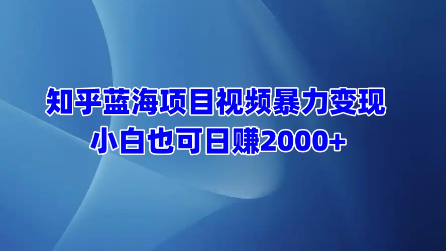 知乎蓝海项目视频暴力变现  小白也可日赚2000+-风歌资源网