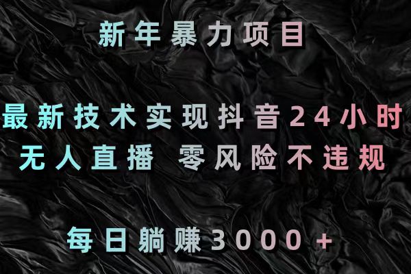 新年暴力项目，最新技术实现抖音24小时无人直播 零风险不违规 每日躺赚3000-风歌资源网