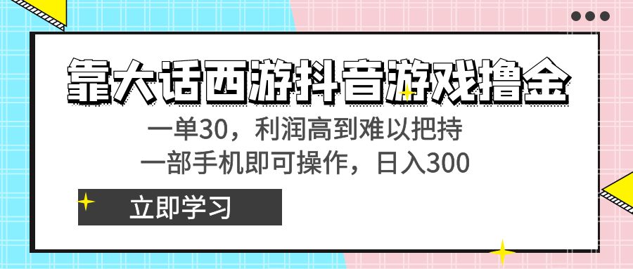 靠大话西游抖音游戏撸金，一单30，利润高到难以把持，一部手机即可操作…-风歌资源网